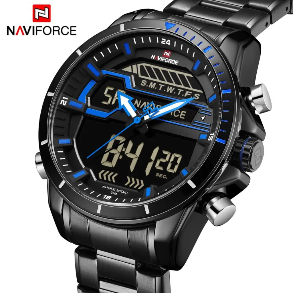 

NAVIFORCE Watch Men Sport Men's Watch Waterproof 30M Military Watches Stainless Steel Strap Dual Display Clock relogio masculino