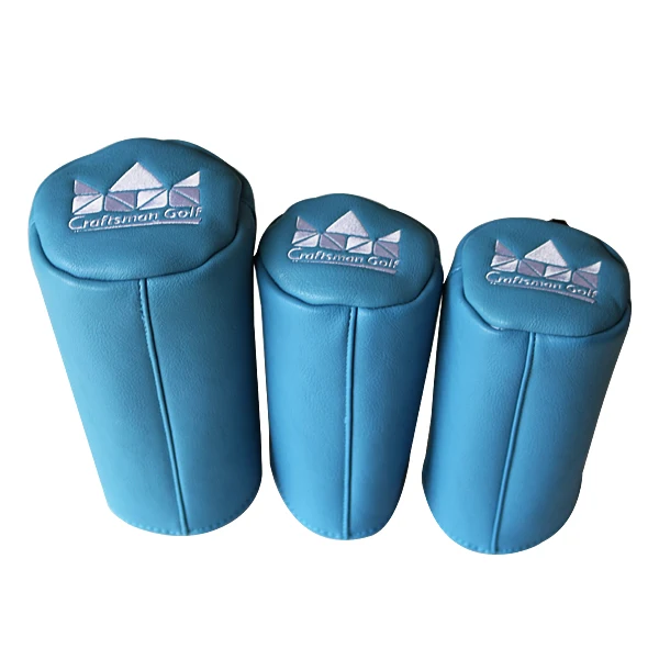CRAFTSMAN GOLF  Embroidered Golf Club Cylinder Blue Leather Headcover Set (8)
