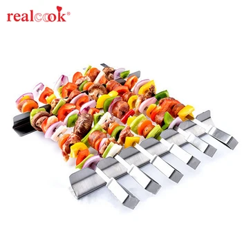 

Stainless Steel BBQ Skewers Barbecue Fork BBQ Accessories kofta kabobs Tools (Set of 6 Skewers + 2 Grill Racks