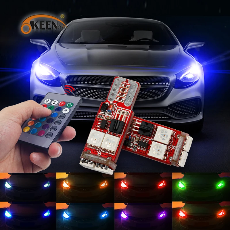 OKEEN 2 шт. универсальный авто светодиодный интерьер лампы 194 W5W T10 5050 6SMD RGB светодиодный светильник DC12V для Габаритные огни с удаленным