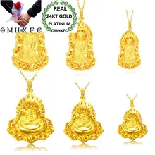 OMHXFC Европейская мода женский мужской унисекс подарок на день рождения гуаньин смех Будда 24KT настоящее золото Шарм Кулон PN228