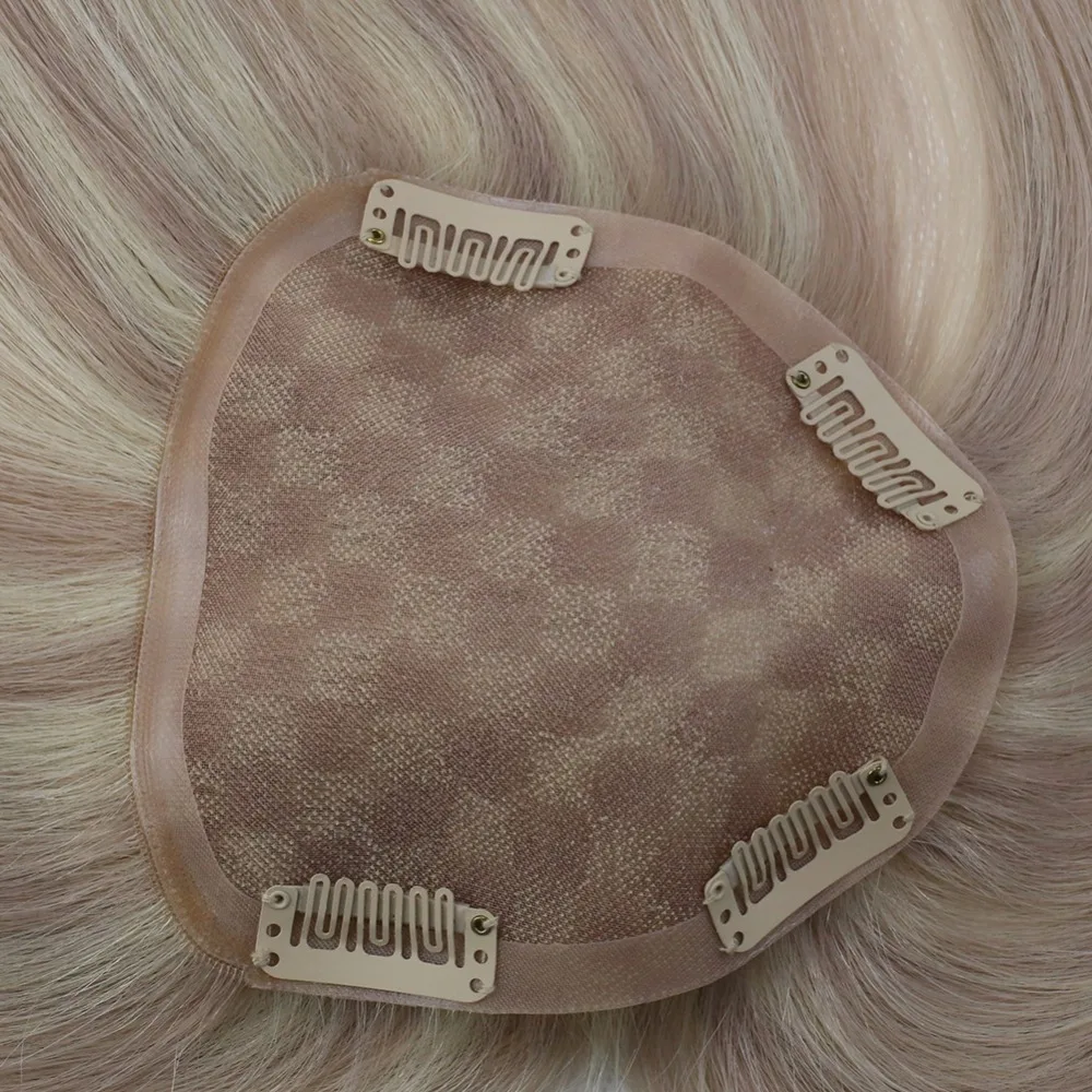 Full Shine Remy Hair Piece Toupee Blonde Human Hair Crown Topper #18 Ash Blonde and #613 Invisible Hair Crown Extension 9.5*10cm