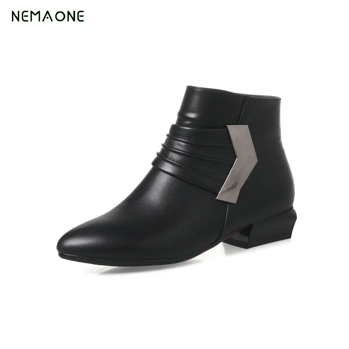 

NEMAONE Women Boots Thick High Heels Ankle Boots PU Leather Platform Winter Shoes Motorcycle Boots Ladies Shoe