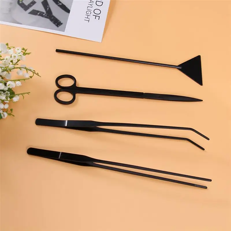 

4PCS/pack Stainless Steel Aquarium Tank Aquatic Plant Tweezers and Scissors Spatula Tool Set(Black)
