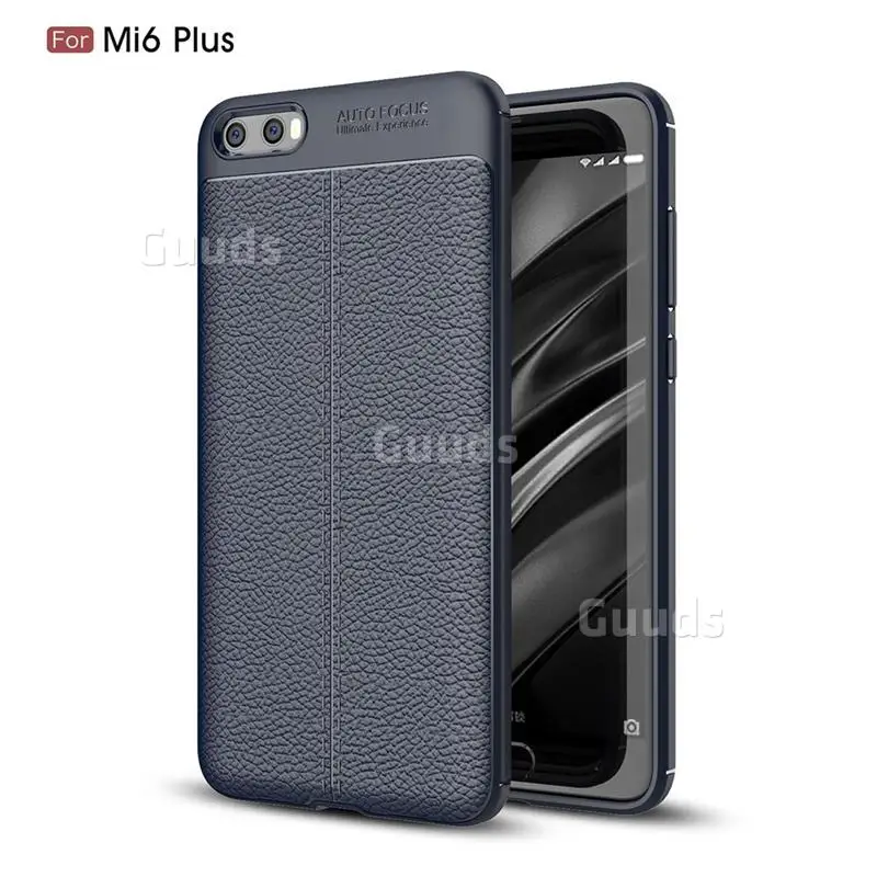 Luxury Auto Focus Litchi Texture Silicone TPU Back Cover for Xiaomi Mi 6 Plus - Dark Blue
