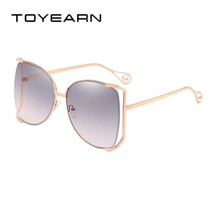 

TOYEARN High Quality Women Fashion Color Gradient Butterfly Sunglasses Women Hollow Pearl Frame Oversized Sun Glasses Female