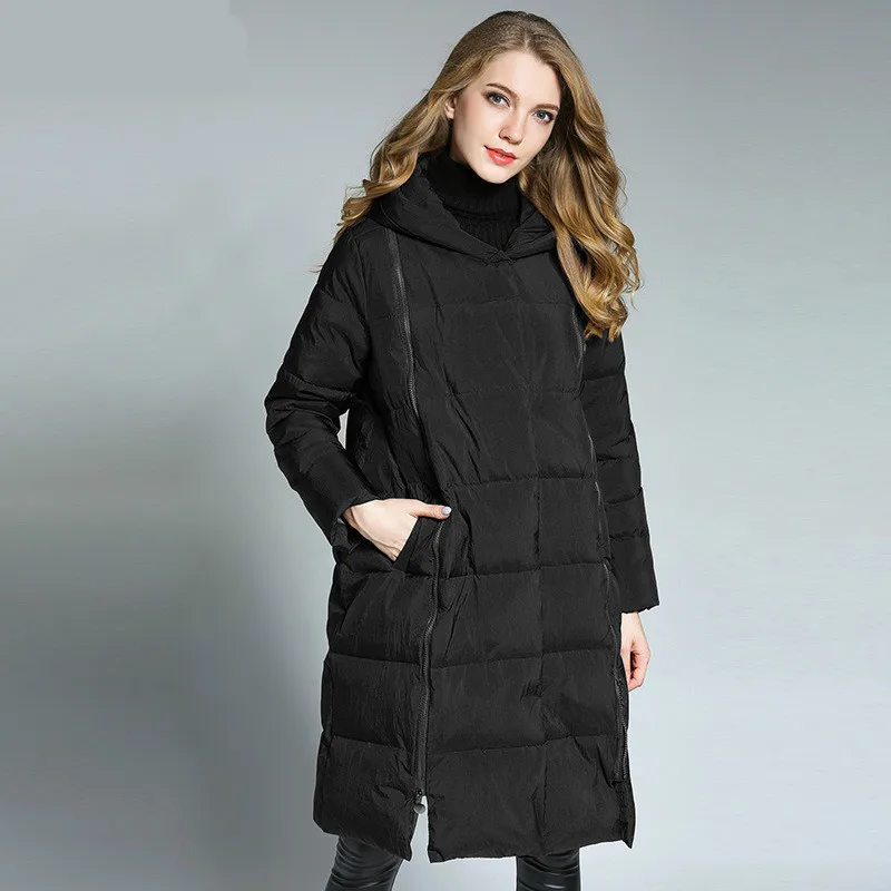 [OL] 2017 Autumn Winter New Europe Plus Size Cotton Plus Down Thick Long Hooded Zippers Parkas Coat Womens Clothing A431