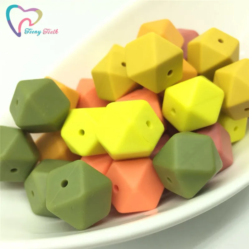 

DIY Jewelry Accessories 10 PCS Fall Colors Combo Maroon Mustard Army Green 17MM Geometry Hexagonal Silicone Teething Soft Beads