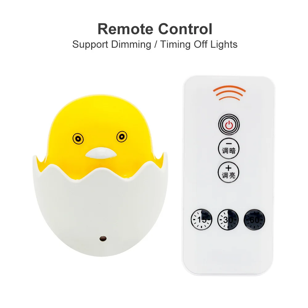 With Remote Type-B Настенный светильник с дистанционным управлением, светодиодный ночник, 110 В, 220 В, штепсельная вилка европейского стандарта, милый мультяшный желтый светильник в виде утки, светодиодный ночник с датчиком - Испускаемый цвет: With Remote Type-B