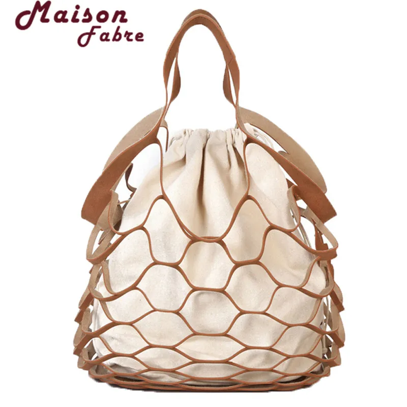 

Women Fashion Mesh Hollow Handed Netbath Bucket Bag Versatile Occasion Casual Tote Bag Big Shoulder Bags