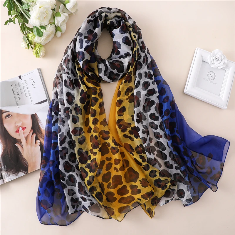 

2019 designer brand women silk scarf summer fashion Leopard Print shawls for lady foulard oversized pashmina foulard hijabs