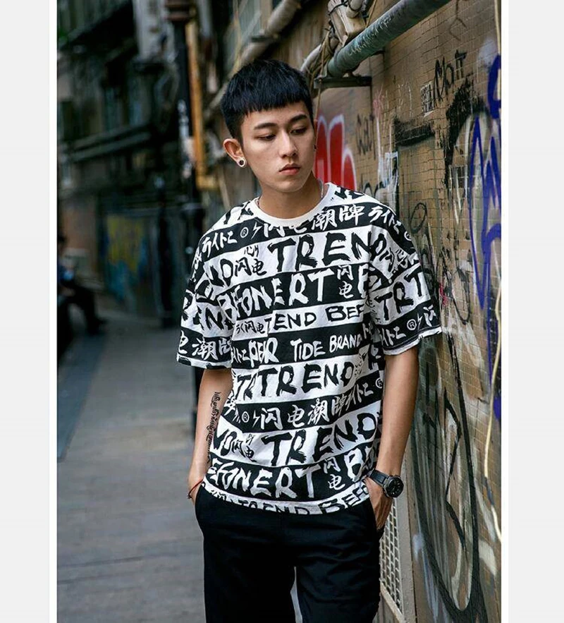 Oversized Mens Graffiti t Shirt Hip Hop Print Hipster Tshirt Men Fashions Street Style  (19)