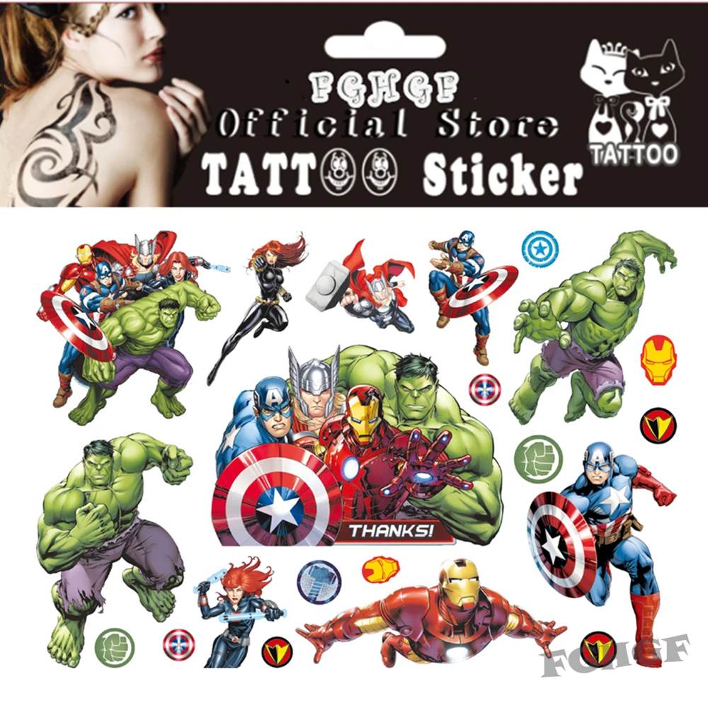 FGHGF 4 قطع الكرتون الأمريكي خارقة الطفل المؤقتة هيئة الفن فلاش الوشم ملصق 17*10 سنتيمتر للماء غير مؤلم الوشم