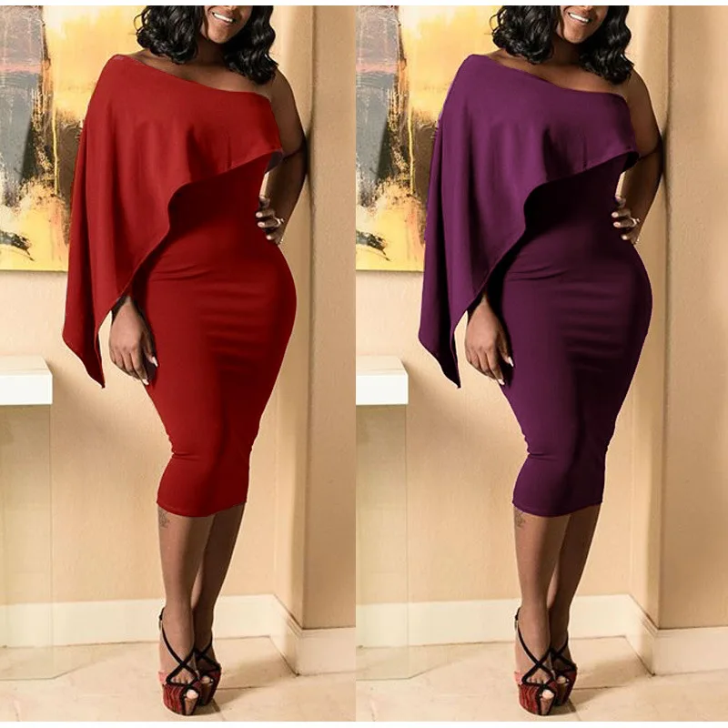 

African Traditional Dresses Direct Selling 2019 Nightclub Sexy Shoulder Dress African Women Clothing Color In Autumn And Winter