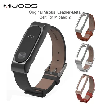

Original Mijobs Strap For Xiaomi Mi Band 2 Metal Leather Belt Bracelet For MiBand 2 Wristbands Replace Accessories For Mi Band 2