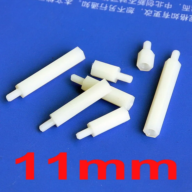

(100 pcs/lot ) 11mm/0.43" Nylon M3 Threaded Hex Male-Female Standoff Spacer, Hexagonal.