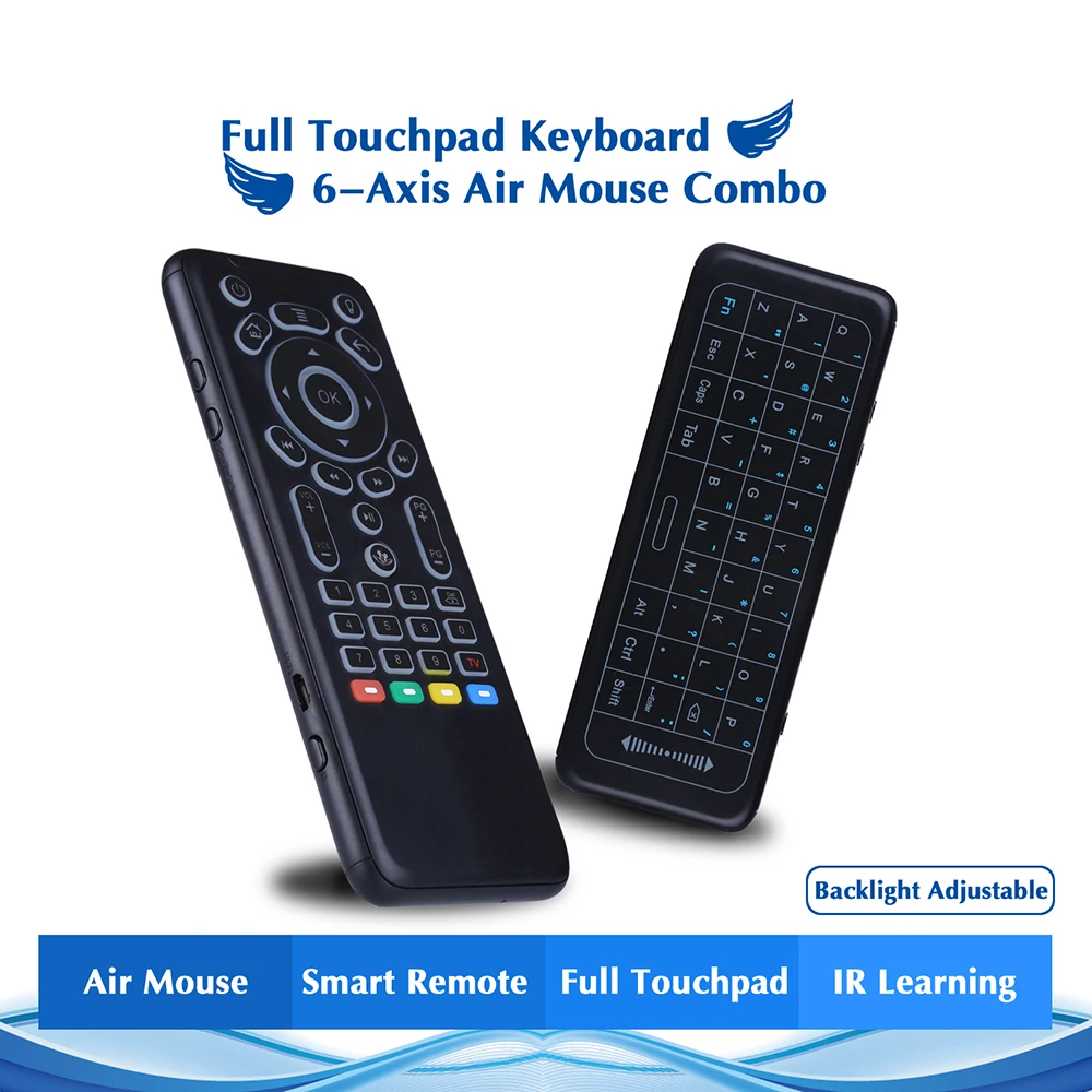 

iPazzPort KP81062 Wireless Keyboard Air Mouse 2.4G IR learning Remote Control with Touchpad LED Backlit Li-ion Battery USB cable
