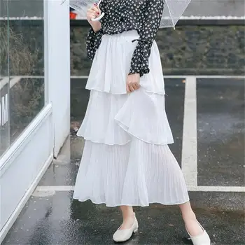 

Women's Skirts Japan Punk Kawaii Ulzzang Pleated Long Chiffon Tulle Skirt Female Korean Harajuku Cute Clothing For Women