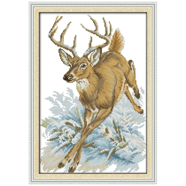 Running Deer Pattern Counted Cross Stitch Handmade 11CT 14CT Cross
