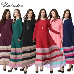 Uninice/шифон Полосатый Абаи Рамадан с длинным рукавом Исламской платье Модные свободные длинные мусульманских женское платье фотографии