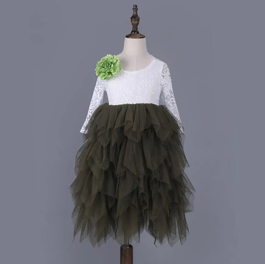 Г. новые детские сетчатые Платья с цветочным кружевом и длинными рукавами модный бантик вечерние платья принцессы для девочек 6 шт./партия