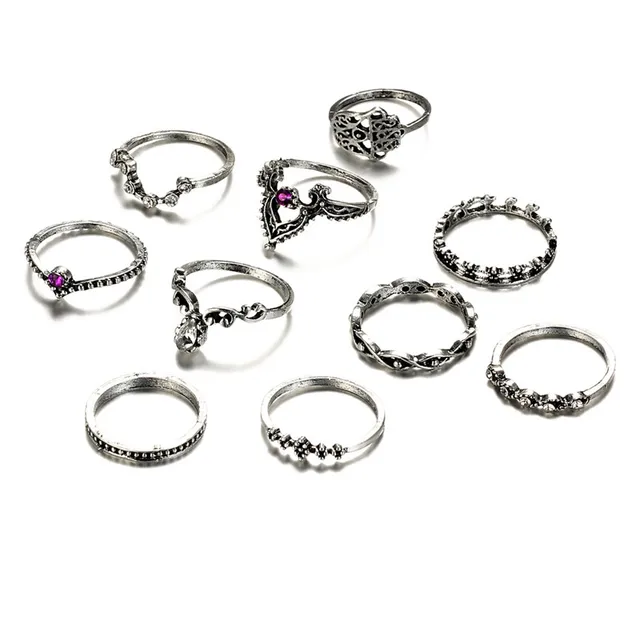 SHUANGR 10pcs/Set Boho Vintage Punk Antique Flower Carved Midi Finger Rings For SHUANGR 10pcs/Set Boho Vintage Punk Antique Flower Carved Midi Finger Rings For