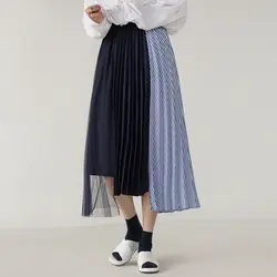 Юбки Для женщин s корейский стиль Для женщин Мода Patchowrk нерегулярные Высокая талия миди плиссированная юбка Jupe Femme Falda Mujer Женская одежда