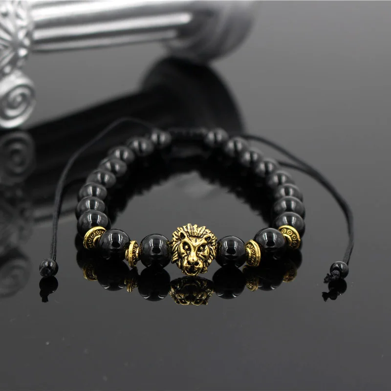 Мужской Плетеный дизайнерский браслет с головой льва, Амулет из лавы, бусина из камня говлита, регулируемый браслет для женщин - Окраска металла: Model 15