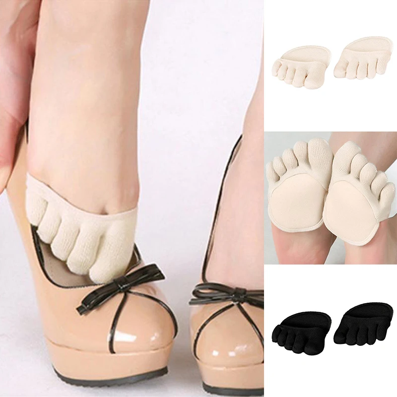 Silicone Anti-slip Lining Open Toe Sock Women Soft Heelless Liner Cotton Socks With Invisible Forefoot Cushion Foot Pad Socks