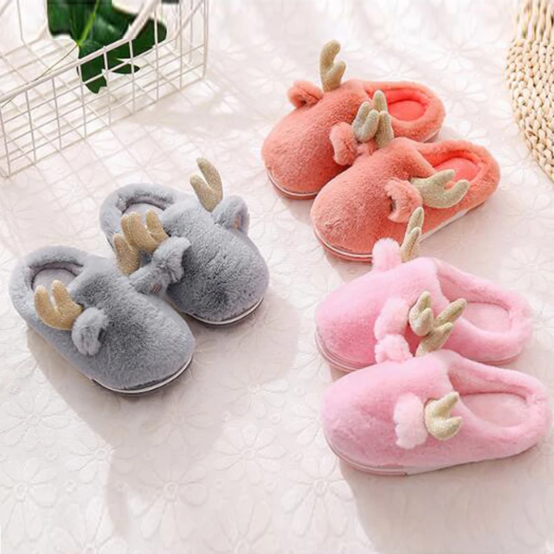 

Christmas Slippers Baby Toddler Shoes Child Slippers Kids Winter Warm Girls Flip Flops Boys Elk Animal Cotton Home Shoes Antlers