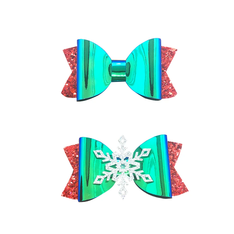 

Green Red Glitter Laser Hair Bows Snowflake Antlers Christmas Hair Clips for Girls Festival Party Hairpins Hair Accessories