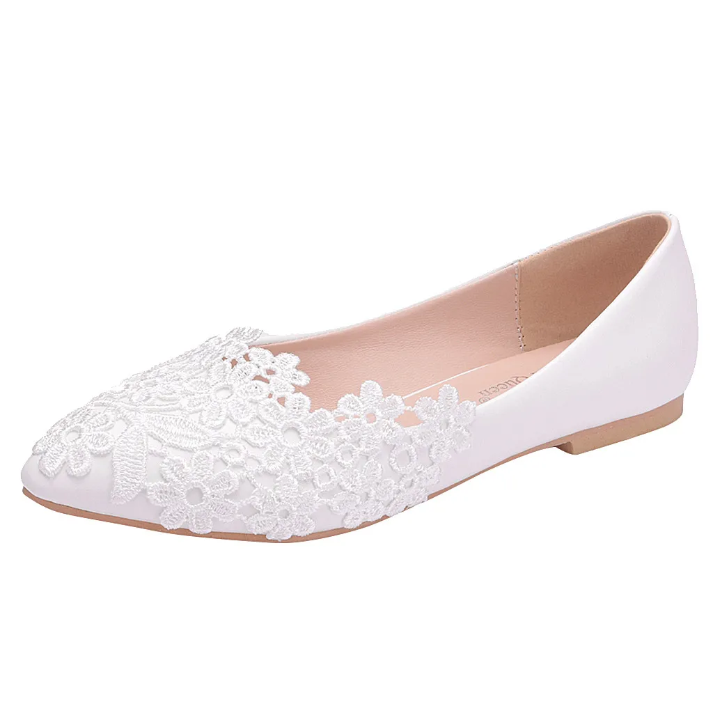 

JAYCOSIN 2019 Summer Pregnant Women PU Shoes Heel Pointed Toe Floral Pearls Lace Bridal Shoes White Ladies Flower Shoes