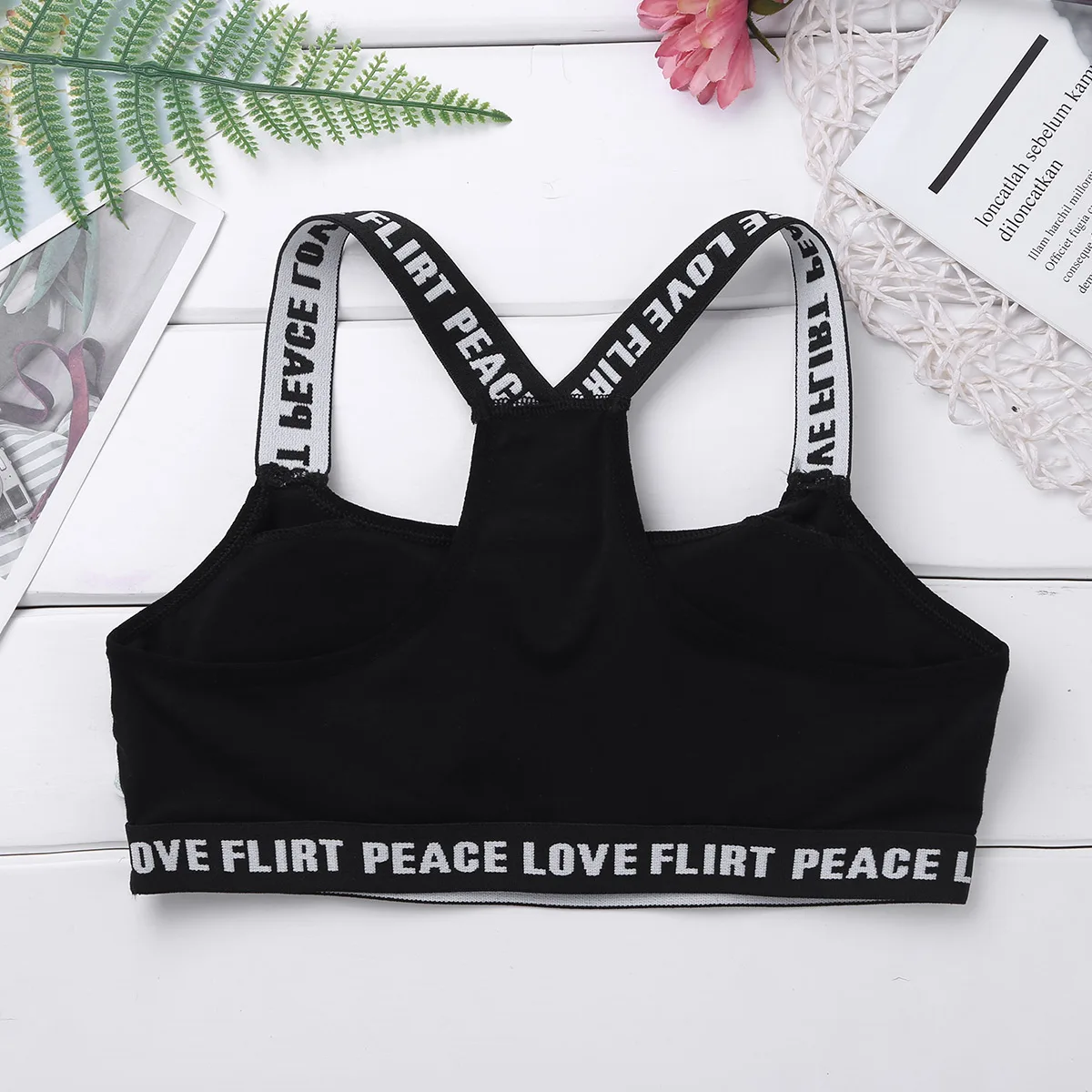 Teen Girls Soft Padded Cotton Letter Print Bra for Young Girls Puberty Growing Bras Underwear Training Bra Yoga Sports Gym Tops