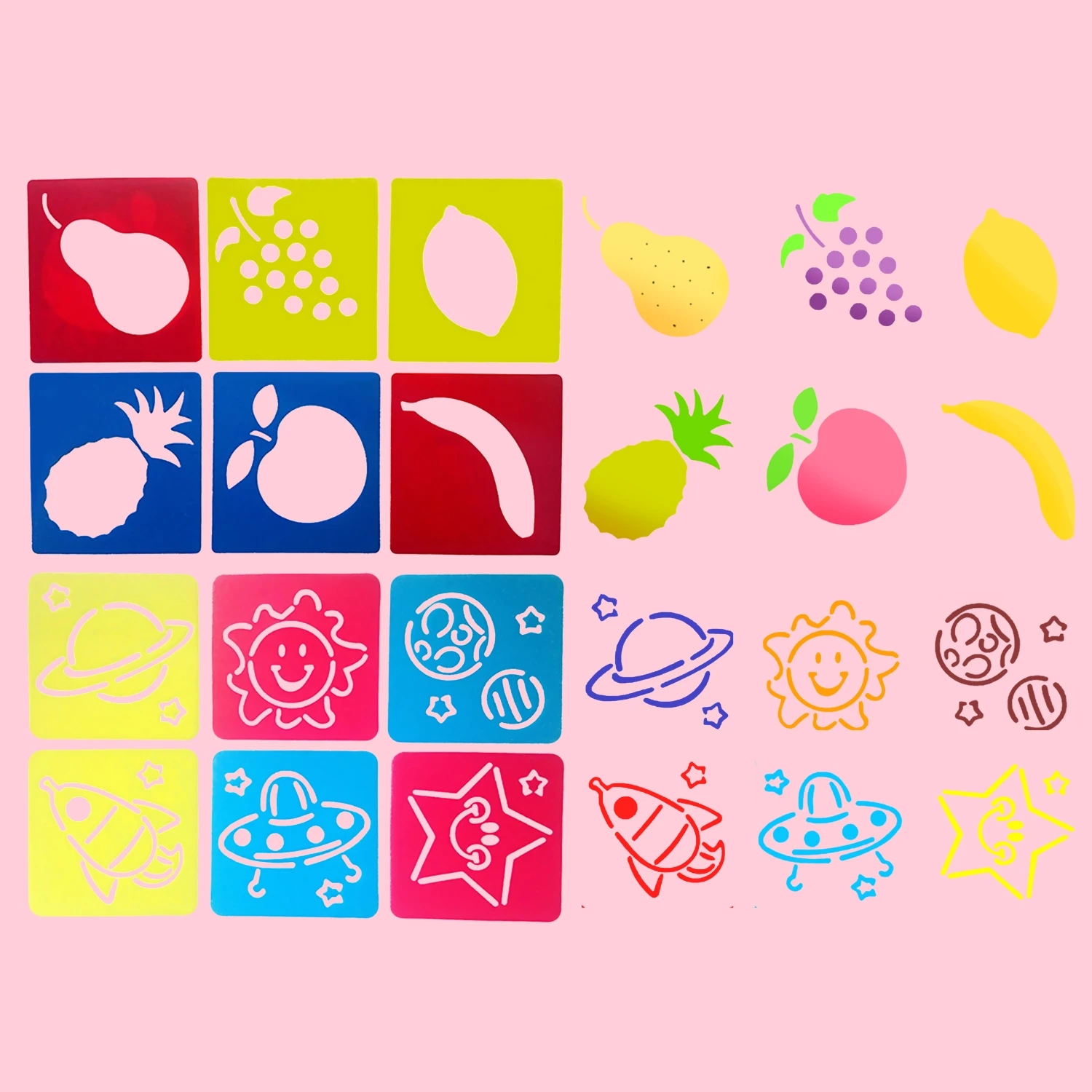 16 шт. 4 стиля многоразовые пластиковые мультфильм фрукты солнце звезда рисунок шаблоны шаблонов для детей DIY Ремесленная живопись
