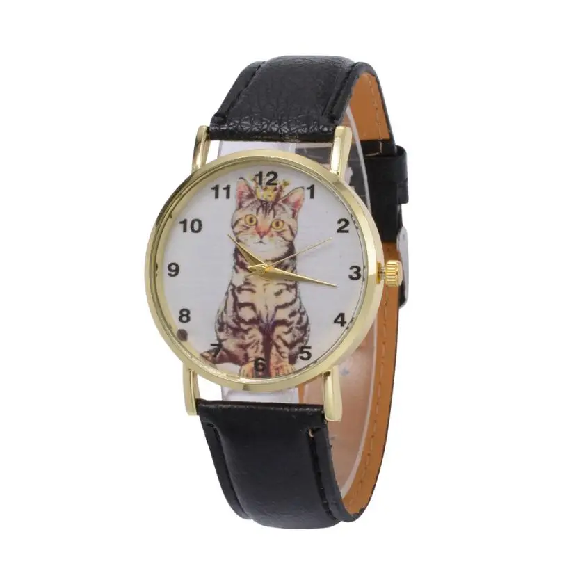 

Watch Women Fashion Cute Cat Women's Gold Bezel and Leather Quartz Analog Wrist Watches Creative Womens Clock Reloj Mujer Aug03