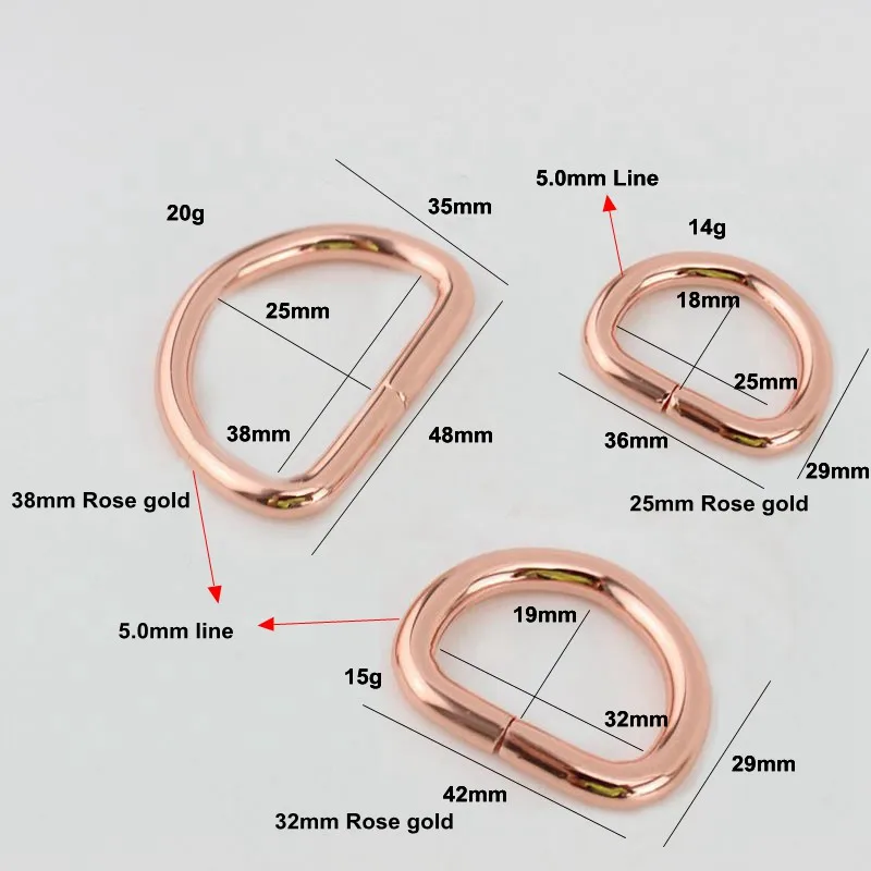 10 шт., 50 шт., 25 мм, 32 мм, 38 мм, розовое золото, открытое d-образное кольцо, пряжка для ремня, фурнитура из цинкового сплава, металлические сумки с круглым краем, d-образное кольцо высокого качества