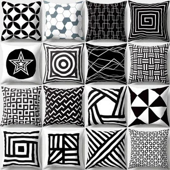 

New Design Black and White Geometric Pattern Pillow Case Square 18x18 Inches Decorative Wedding Cushion Pillow Case