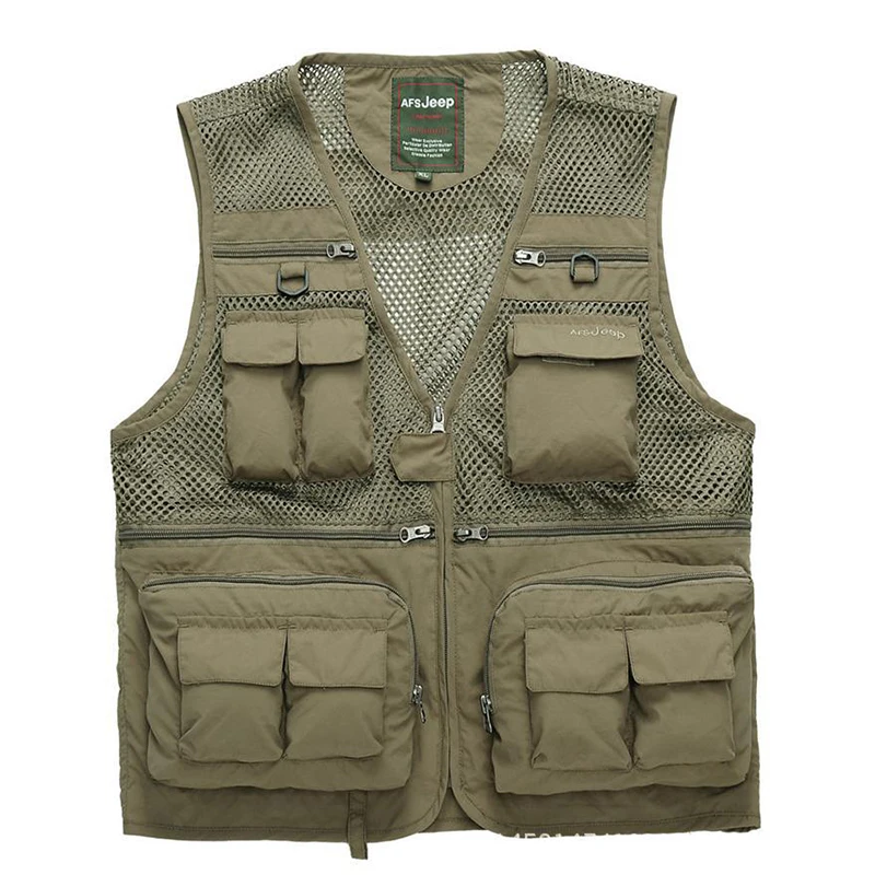 Летний сетчатый мешковатый жилет для мужчин, тонкий классический мульти карман для съемки фотографа, куртка без рукавов с множеством карманов, мужской жилет - Цвет: Khaki Vest