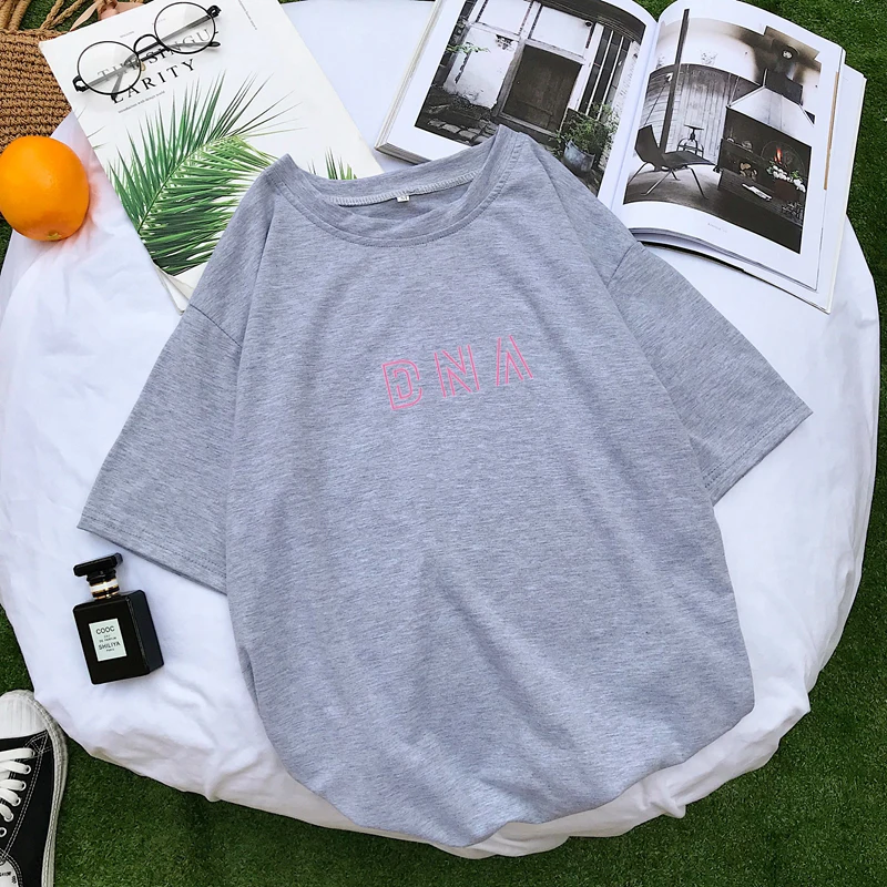 Харудзюку кавайные топы, Футболка женская Корейская Kpop Повседневная DNA футболка уличная Ulzzang Harajuku с буквенным принтом Футболки tumblr рубашка Femme