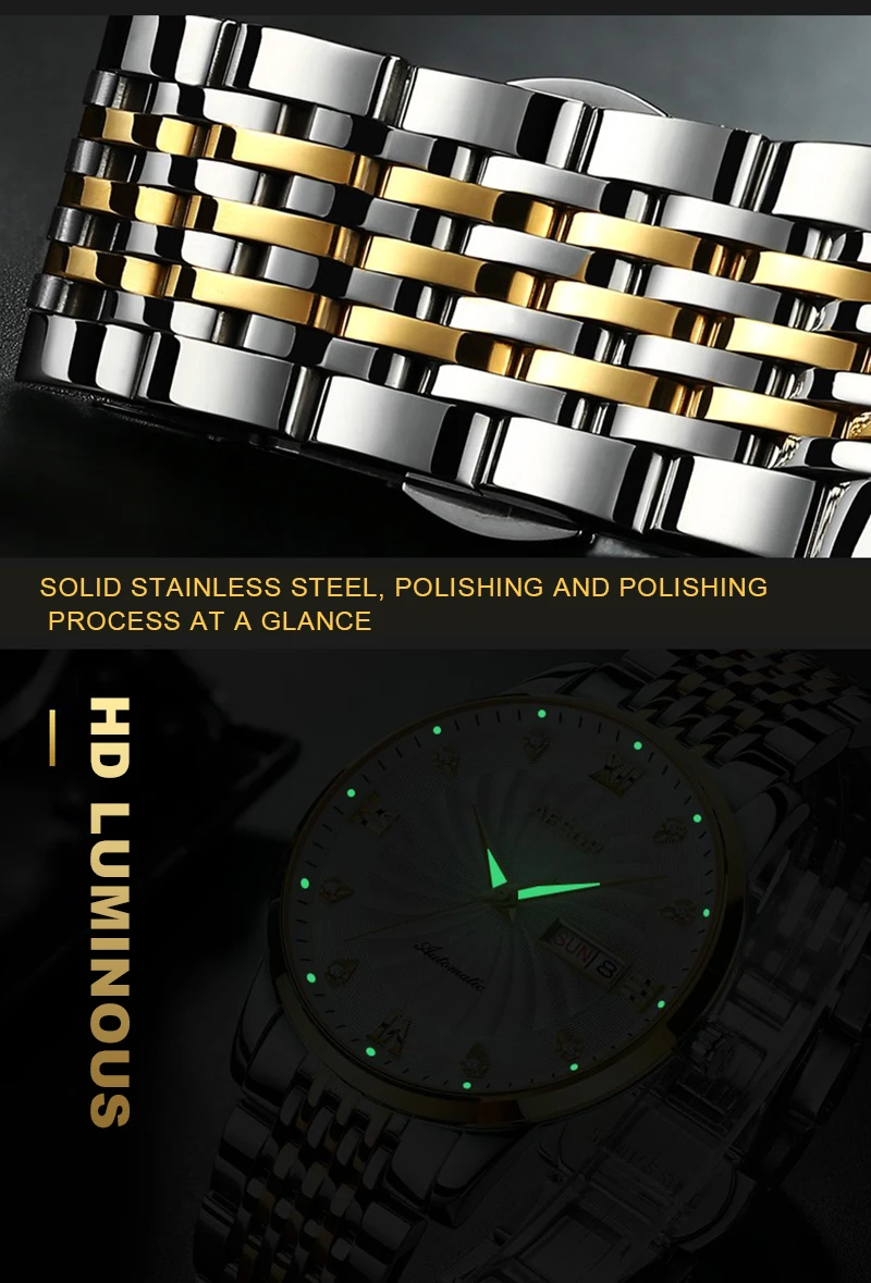 AESOP Mechanical Watch Men Luxury Top Brand Auto Date Diamond Gold Stainless Wristwatch Business Waterproof Montre Homme