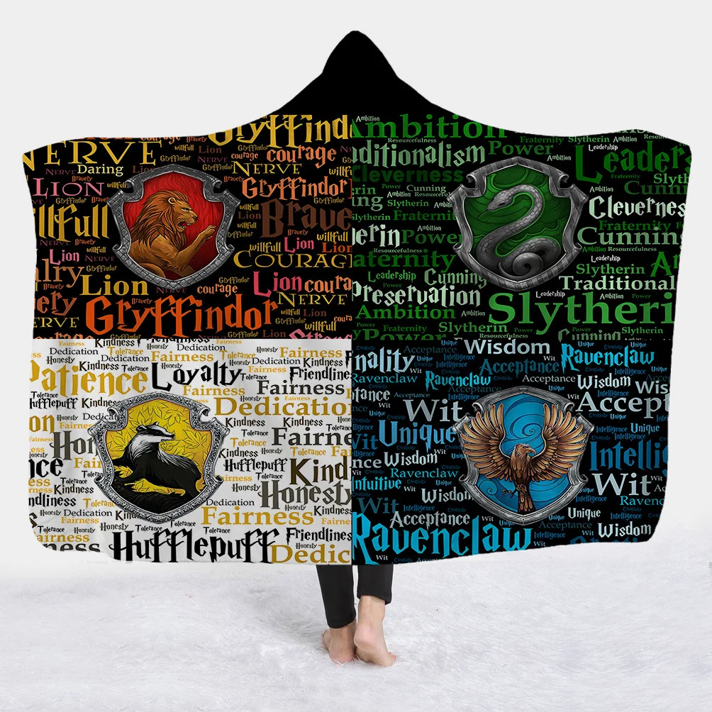 Slytherin Ravenclaw Gryffindor Hufflepuff 3D плюшевое одеяло с капюшоном для взрослых и детей, теплое, ноское, Прямая поставка - Цвет: 14