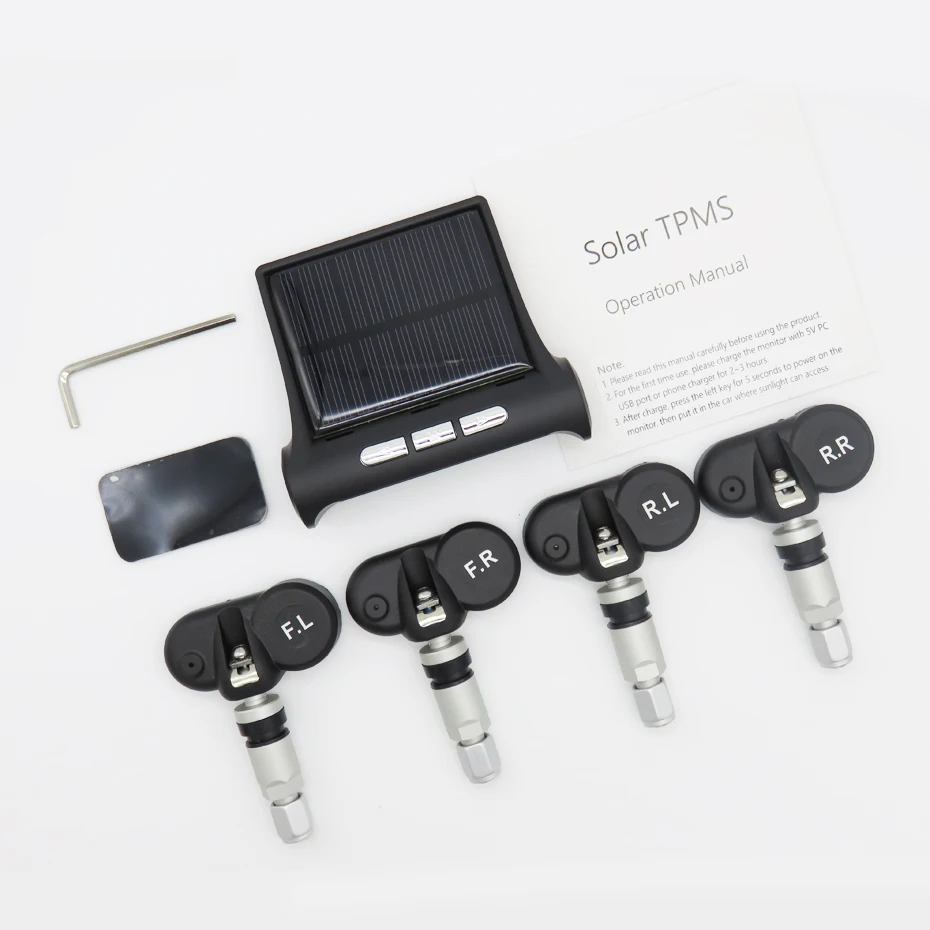 Solar TPMS Car Tire Pressure Alarm Monitor System Display 4 Internal / External Sensor Temperature Warning T01N T01C Visture