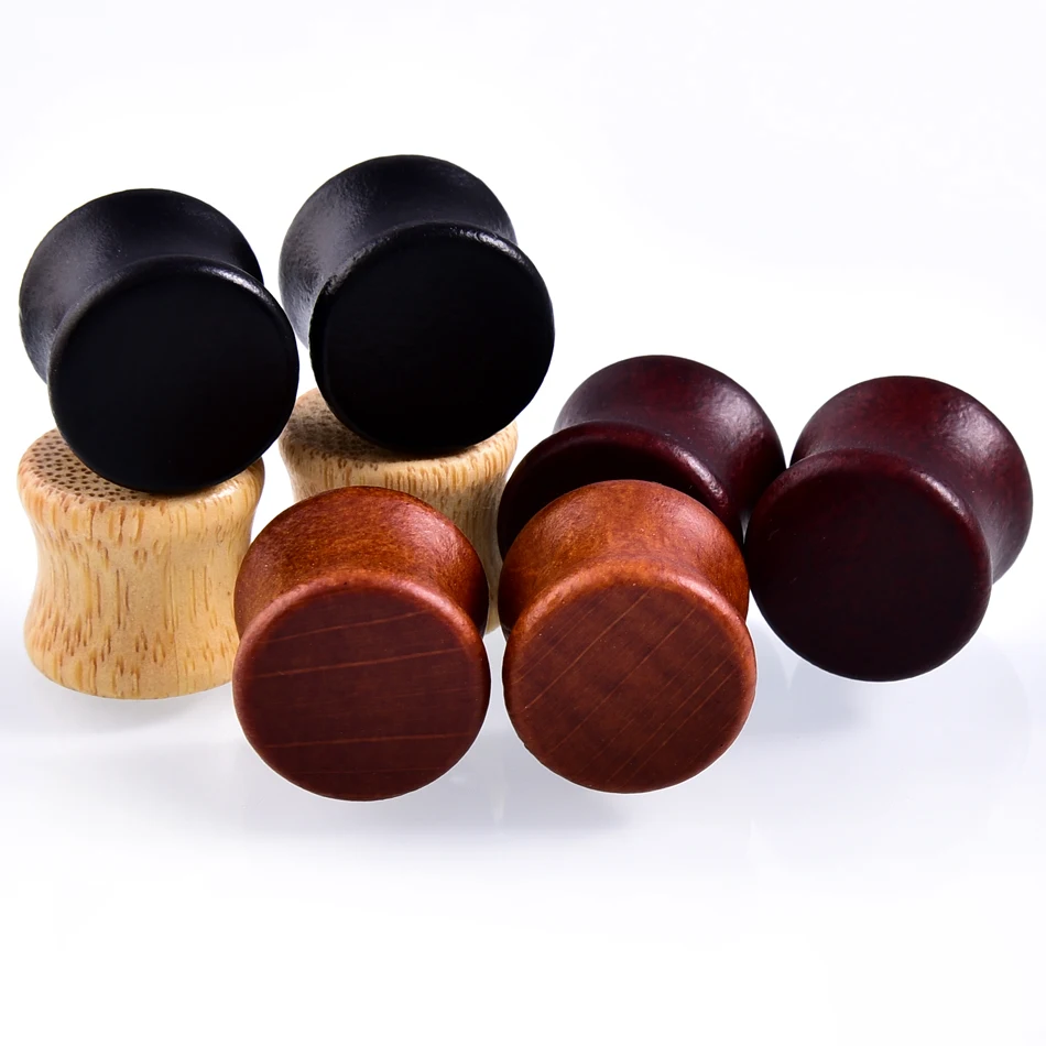 מוצר 2pcs Wood Plugs and Tunnels Ear Expander Plug Natural Wooden Gauges Ear Plugs Tunnels