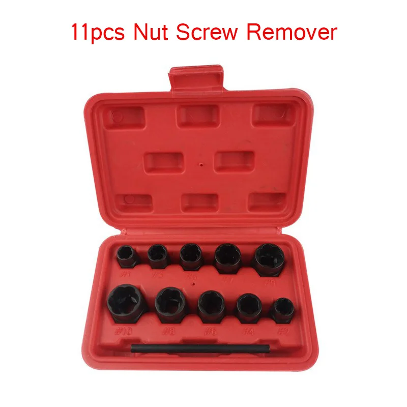 

Top Quality 11pcs Damaged Bolt Nut Screw Remover Extractor Removal Set Nut Removal Socket Tool Threading Tools Low Tool Kit