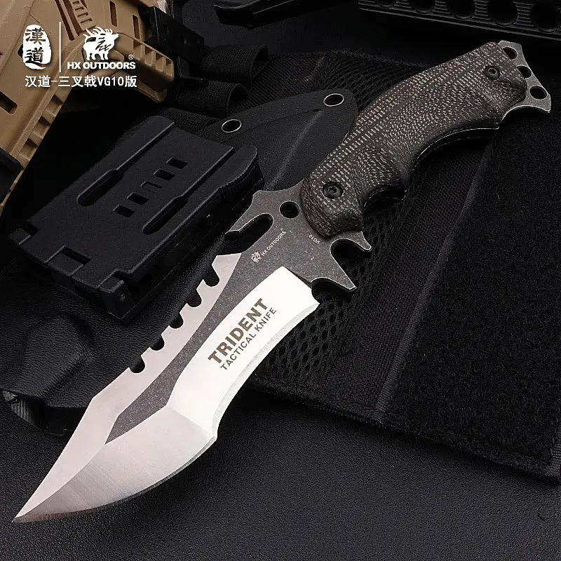 

HX OUTDOORS limited edition VG10 Steel ,Trident Tactical Camping Knife,VG10 Knives Jungle Survival Rescue Knife Outdoor Tool