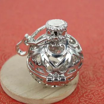 

21mm New Rhodium tone Plated Round Brass Wish Prayer Box Hollow Filigree Locket Cage Pendant Essential Oil Diffuser Wholesale