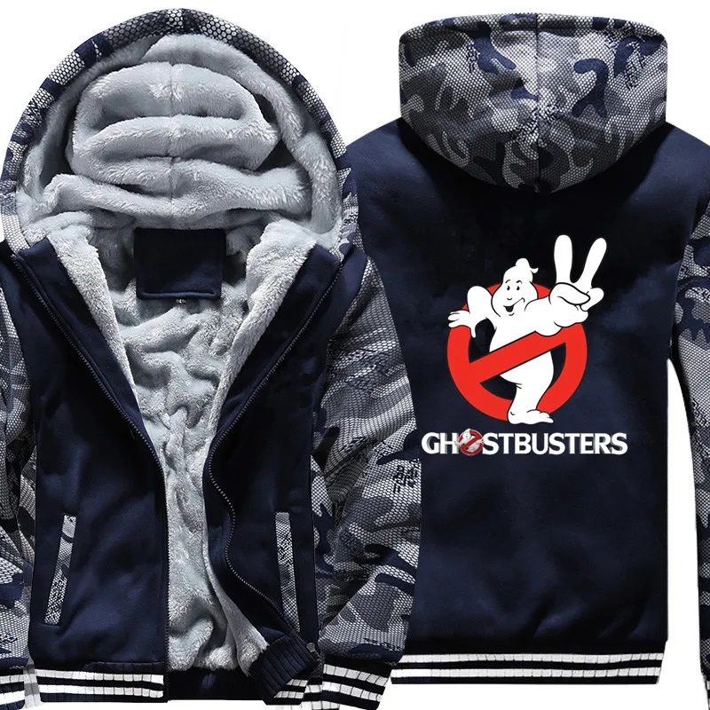

Ghostbusters Winter camouflage Hoodie Ghost Busters Casual Super Warm Jacket Coat fleece Thicken Zipper Hooded Sweatshirts
