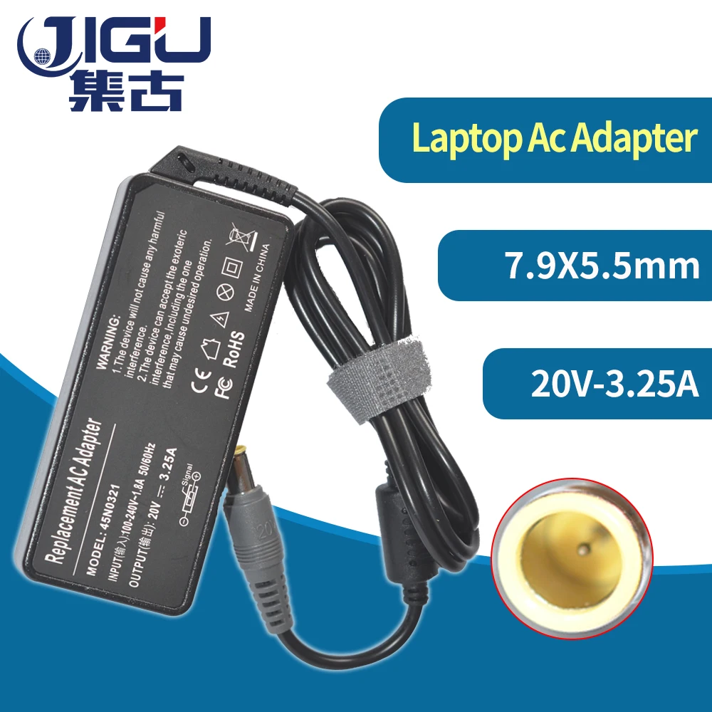 

JIGU 20V 3.25A 7.9*5.5mm AC Adapter Power Supply for IBM for Lenovo X200 X300 R400 R500 T410 T410S T510 SL510 L410 L420 Charger