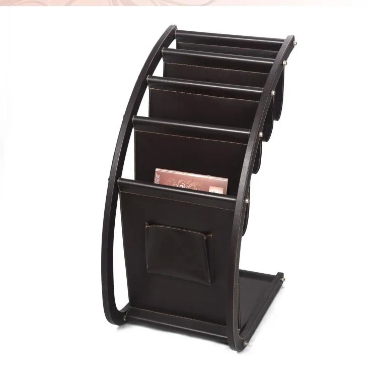 H67cm large office wooden leather floor magazine newspaper 