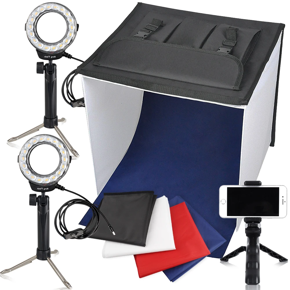 Photo Box, 8 PCS Backdrops Travor Photo Light Box 24 X 24 Inch Dimmable Photography Lighting Shooting Tent Kit With 126 Pcs Led Lights Portable Bag White Black Red Blue Green Yellow